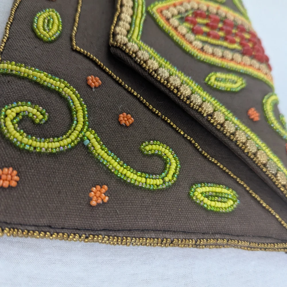 Vibrant Beaded Clutch with Embroidered Swirls